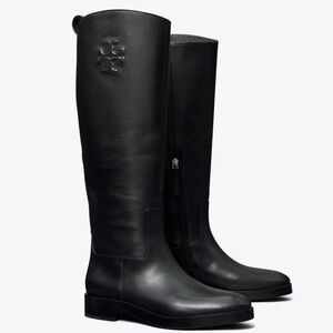 TORY BURCH 141232 MILANO LEATHER EMBOSSED BLACK EQUESTRIAN STYLE RIDING BOOTS